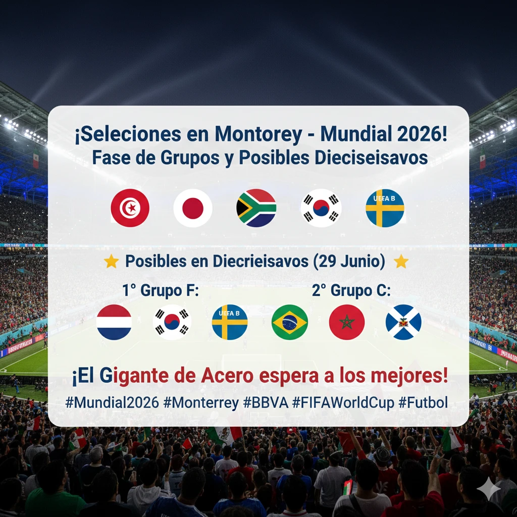 🔎 ¿Qué Selecciones Jugarán en Monterrey, N.L. en el Mundial 2026? Confirman Partidos Estelares y Fechas - Imagen 3