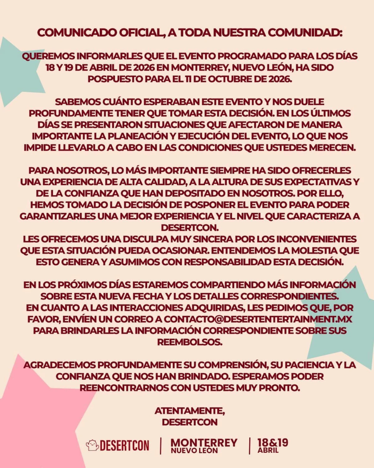 🚨 ¡La Convención DesertCon 2026 en Monterrey se pospone! 🚨 - Imagen 2